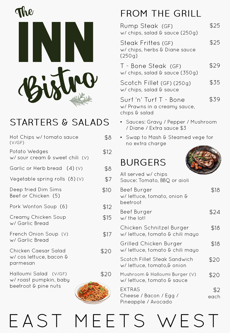 The INN Bistro Main Menu