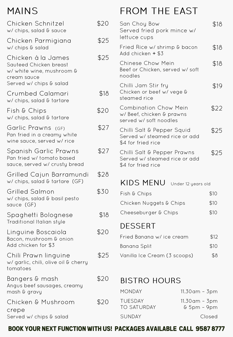 The INN Bistro Main Menu